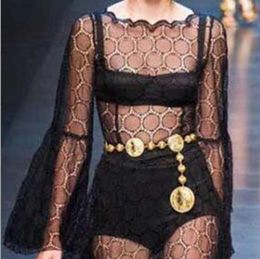 New fashion luxury designer brand chain belt for women Golden coin dolphins portrait metal waist belts Apparel accessories 06447307881549