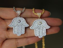 High quality 300 bling sparking cz stone Fatimas hamsa hand rope chain hip hop bling mens Cool club Jewellery necklace1862930