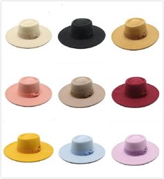Vintage Wool Felt Jazz Fedora Hats Men Women Dress Wide Brim Panama Trilby Gentleman Formal Cap Black Yellow Red Pink Hat8405752