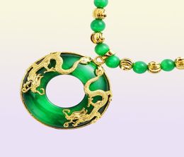 Sha Jin Guan Dou Shuanglong Cat Eye Gold Jade Necklace Men039s Imitation Hetian Yu Pingan Long Gold Plated Sweater Chain194z5179709