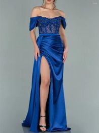 Party Dresses Satin Pleated Evening Shawl Sleeve Lace Beaded With Belt Women's Formal Occasion Prom Elegant Floor Length