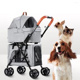 Dog Carrier 2 Layer Pet Stroller Foldable Trolley Portable Cat Cage Load Bearing 20kg Detachable