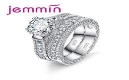White Bridal Wedding Ring Set Jewellery Promise CZ Stone Wedding Rings for Women Original Silver Jewelry5050770