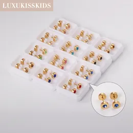 Stud Earrings LUXUKISSKIDS For Woman Fashion Simple Steel Children Kids 6mm Round Clip Twist Pack CZ 12pairs/Lot