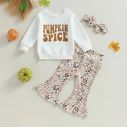 Clothing Sets Baby Girls 3Pcs Fall Outfits Long Sleeve Sweatshirt Floral Bell Bottoms Headband Set Toddler Clothes