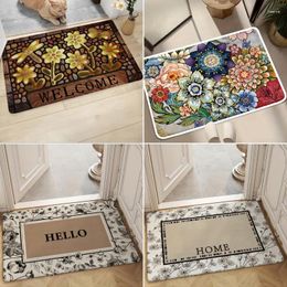 Carpets Flower Pattern Welcome Door Mat Non-slip Home Indoor Entrance Floor Carpet Room Decor Cleanable Kitchen Rugs Entryways Doormat