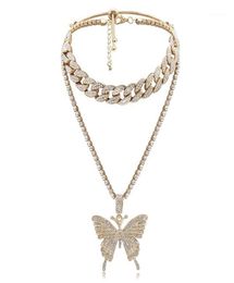Chokers Fashion Women Butterfly Pendant Necklace Charm Bling Gold Colour Double Layer Choker Jewellery Necklaces For Women11664385
