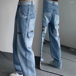Women's Jeans Pants For Women Letter Embroidered With Pockets Straight Leg High Waist S Womens Blue Trousers Streetwear Hippie Fitted