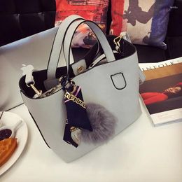 Evening Bags Women's Bag 2024 Spring Wool Ball Silk Scarf Bucket Mother Ladies Messenger Handbag Shoulder