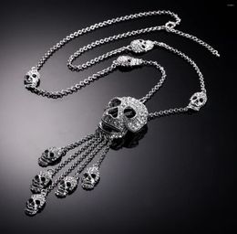 Pendant Necklaces Halloween Necklace Skull Skeleton Tassel Crystal Rhinestone Neck Chain Link Men Women Jewellery Accessories Goth H9764886