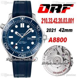 ORF Diver 300M Cal A8800 Automatic Mens Watch 42mm Ceramics Bezel Blue Wave Textured Dial Rubber Strap 21032422003001 Super E4677960