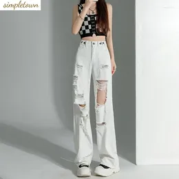 Women's Jeans White Distressed For Summer Slim 2024 High Waisted Straight Leg Drape Wide Pants Instagram Trend