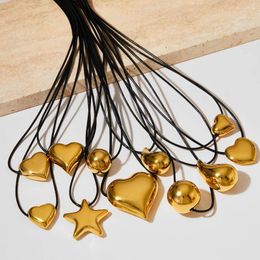 Pendant Necklaces Trendy Stainless Steel Big Heart Star Metal Texture Cute 18K Gold Plated Waterproof Jewelry
