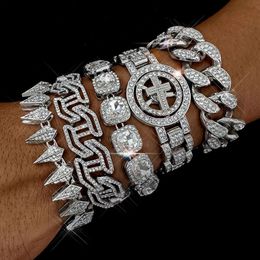 New Hip Hop Shiny Cuban Link Bracelet Women Men Gold Color Rhinestone Iced Out Chain Bracelets Punk Wristband Jewelry Gift