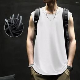 Men's Tank Tops Men Summer Vest Sleeveless Pure Colour O Neck Loose Elastic Pullover Soft Breathable Gym Exercise Sports Top