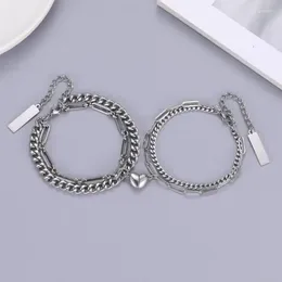 Link Bracelets Fashion Flipping Heart Titanium Steel Love Attracting Magnet Stacked Bracelet For Men And Women Festival Party Accessories