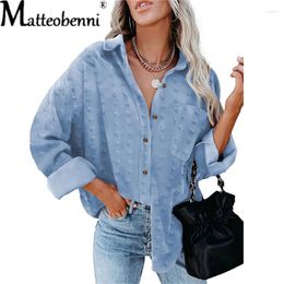 Women's Blouses Solid Color Casual Lapel Blouse Chiffon Jacquard Button 2024 Summer Cardigan Lightweight Long Sleeve Ladies Shirts