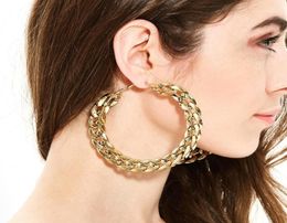 Hoop Huggie MOFLO Europe Style 80mm Large Circle Chain Link Statement Earring Punk Cuba Earrings14846549