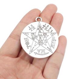 Pendant Necklaces 2pcs Silver Color Large Tetragrammaton Pentagram Pentacle Wicca Pagan Charms For Necklace Talisman Jewelry 40x458887006