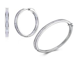 Solid 925 Sterling Silver Bangle Hoop Earrings Set Rec Cubiz Zirconia Engagement Wedding Bridal Anniversary Jewellery sets65290581650084