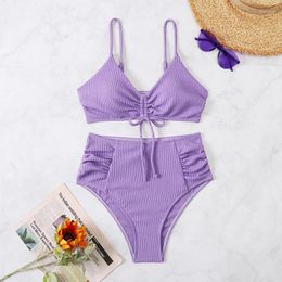 Women's Swimwear Swimsuit For Women Tie Front Shorts Bikini Two Piece Athletic Bathing Suits High Waist Swimming Suit