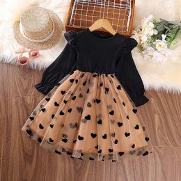 Girl Dresses Dress Kids Girls 4-7 Years Black Long Sleeve Knitted Mesh Patchwork For Baby Birthday Party Evening