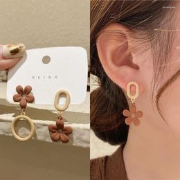 Stud Earrings Fashion Coffee Dangle Flower Jewelry Asymmetrical Statement For Women