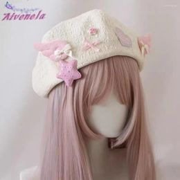 Berets Harajuku Sweet Heart Wing Star Hat Girls Soft Lolita Y2K Female Hats AFC2640