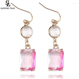 Dangle Earrings Korean Fashion Pink Blue Crystal Stone Pendant Women Transparent Rhinestone Square Earring Female Bridal Jewellery