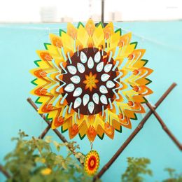 Decorative Figurines Sunflower Wind Spinner Rotating Hanging Metal Reflective Spinners Chimes Outdoor Garden & Yard Ornaments Shadow Art