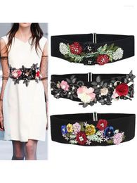 Belts Women Belt Hand Sewn Waist Flower Decoration Dress Accessories Versatile Fashion Elastic Sweater Embroidery Decorative Beads