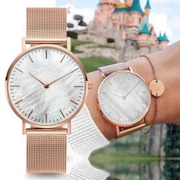 Wristwatches 2023 Luxury Brand Rose Gold Shell Dial Womens Ladies Bracelet Quartz Wrist for Women Mesh Clock Reloj Mujer d240430