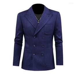 Men's Suits 2024 Casual Stripe Blue Colours Men Blazers Slim Fit Two-Breasted Buttons Office Work Business Suit Jacket Man 5XL