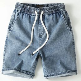 Denim Shorts Men Blue Jeans Fashion Casual Solid Colour Male Elastic Waist Short Pants Summer 240430