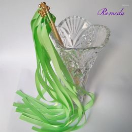 Party Decoration 50pcs/lot Green Wedding Ribbon Wands With Gold Bell Twirling Streamers Stick