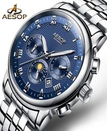 AESOP Men039s Automatic Watches Mechanical Watch Blue Stainless Steel Wrist Wristwatch Male Clock Men Man Relogio Masculino A213477543