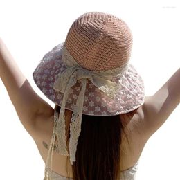 Berets Crochet Bucket Hat Flower Yarn Brims Weaving Beach For Girls