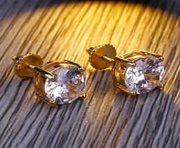 selling factory direct goldplated microinlaid round zircon thread earrings Hiphop 8mm universal earrings 2019 Gifts2001828