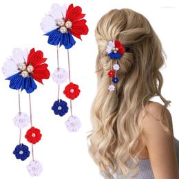 Hair Accessories Ncmama 2Pcs/set Cute Pearl Flower Clip For Women Girl Handmade Tassel Pendant Hairpin 4th Of July Headwear