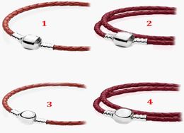 Fine Jewellery Authentic 925 Sterling Silver Bead Fit Charm Bracelets Leather Cord Red Square Head Round Head Safety Chain Pendant DIY beads5368442