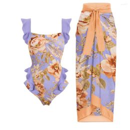 Square Neckline Women's Swimwear Summer Floral Print 1 Piece Swimsuits And Cover Up Bathing Suits Vacation Sexy / 2024