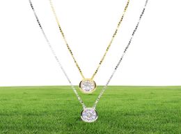 2018 latest single stone necklace fine delicate box chain 925 sterling silver bezel 5mm Sparking cubic zirconia simple jewelry8881992