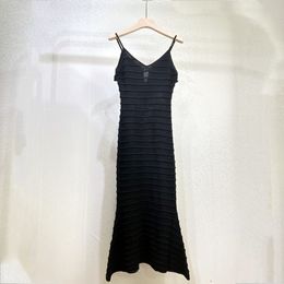 2024 Summer New SP Classic Black Hollow Ruffle Collar Slim Fit Fishtail Knit Dress