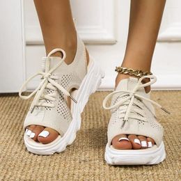 Dress Shoes Mesh Women Sandals Summer For Trend Lace-up Platform Open Toe Beach Casual Heeled Sandalias De Mujer