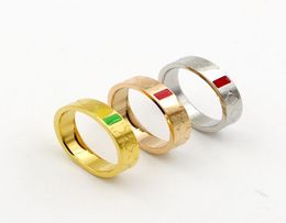 Fashion Style Band Rings Lady Titanium steel Red Green Enamel Carving Plaid Engagement Narrow and Wide Rings 3 Colour Size 598559726