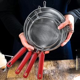 6 Sizes Flour Sieve Strainer Stainless Steel Colander Pasta Cooking Tools French Fries Skimmer Noodle Drainer Kitchen Gadgets 240429
