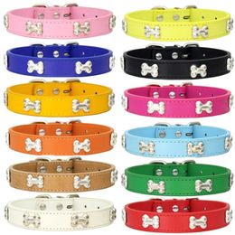 Bone Leather Durable Pet Dog Collars Puppy Pug for Small Large Chihuahua Cat Accessories Collar Dogs 240428