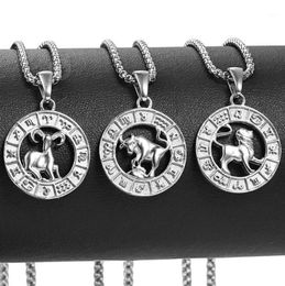 Silver Colour Stainless Steel 12 Zodiac Sign Constellation Aries Pendant Necklace For Men Women Drop Jewellery Gift DKP656 Chains9597647