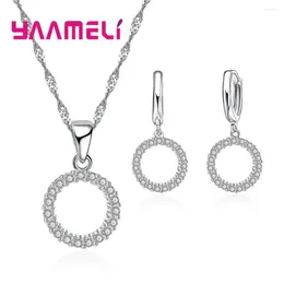 Necklace Earrings Set 925 Sterling Silver Women Engagement Wedding Jewelry Shiny CZ Zircon Rhinestone Fashion Pendant Necklaces