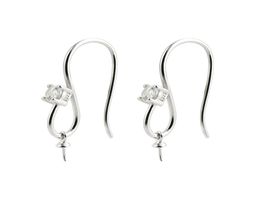 Earring Settings 925 Sterling Silver Zircon Fishhook with Bead Cap for Half Drilled Pearls 5 Pairs1506298